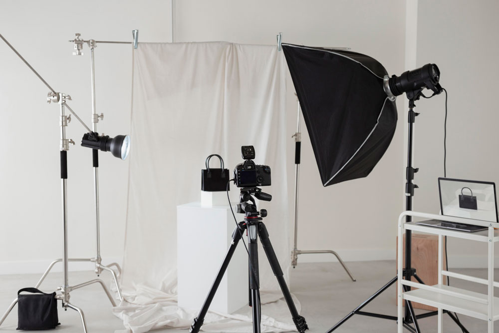 arrangement professional photographer equipment
